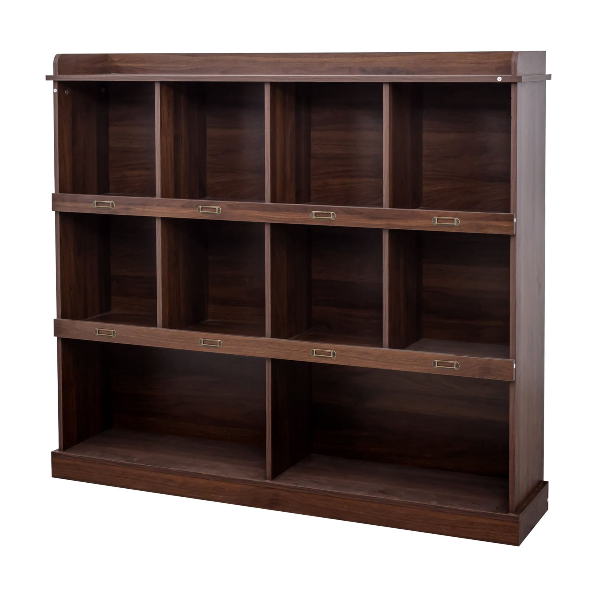 Bookcase, 10 Open Shelves Storage Unit with Melamine Finish, for Books Decor Collectibles in Living Room Office, Walnut