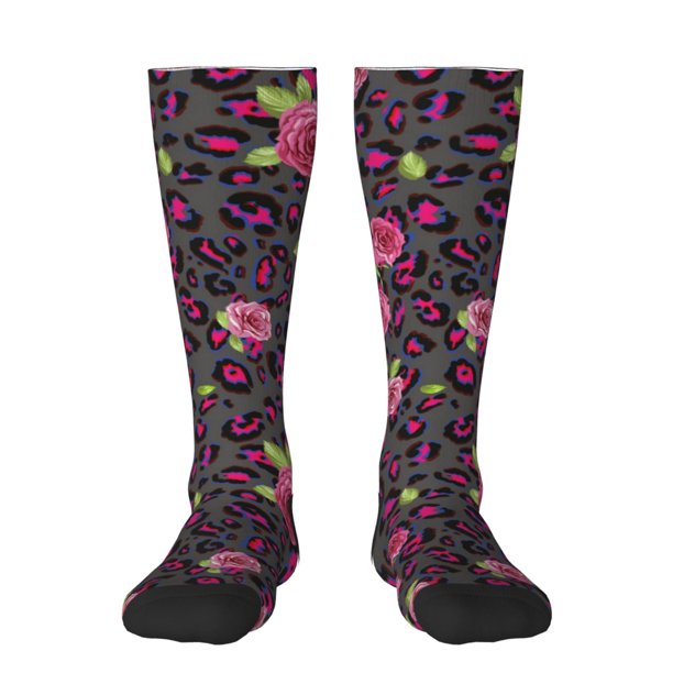 Balery Rose Mix Leopard 2 Calcetines novedosos Calcetines deportivos Calcetines hasta la rodilla Calcetines de algodón Calcetines originales y geniales