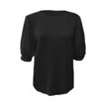 thumbnail image 4 of Inleife Womens T-Shirts Women's Fashionable Casual Solid Color Pleated Neck Short Sleeved Top Shirt Sizes Black XL, 4 of 6