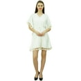 thumbnail image 2 of Bimba Women's V Neck Tassel Kaftan Short Rayon Caftan Designer Beachwear Coverup Dress, 2 of 9