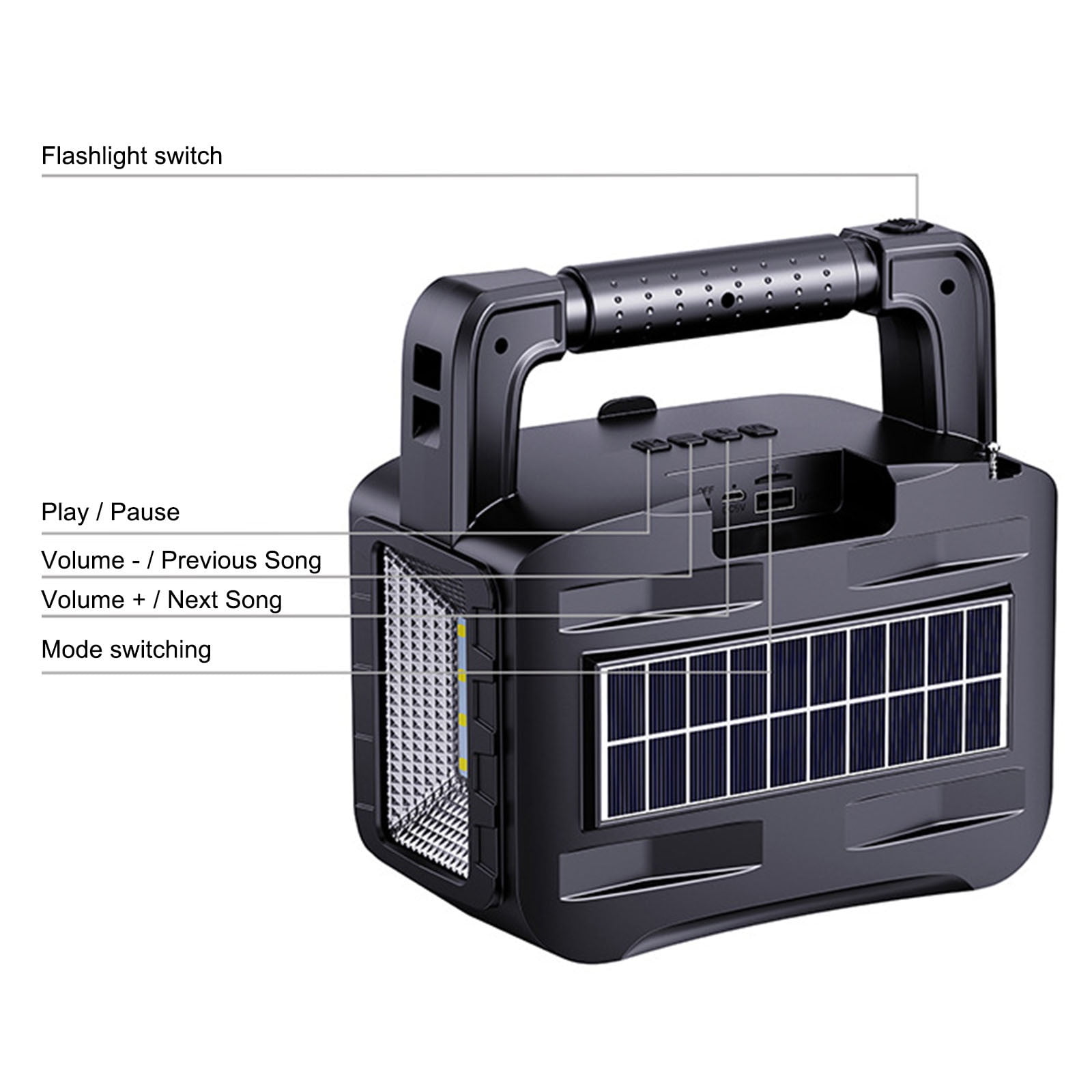 Flashlights For Emergencies,LED Flashlight Rechargeable,Flashlights,Solar Bluetooth 5.3 Speaker With Flashlight,8W 1200mAh Portable Radio Camping Light 5V Output For Outdoor,Emergency.(B)