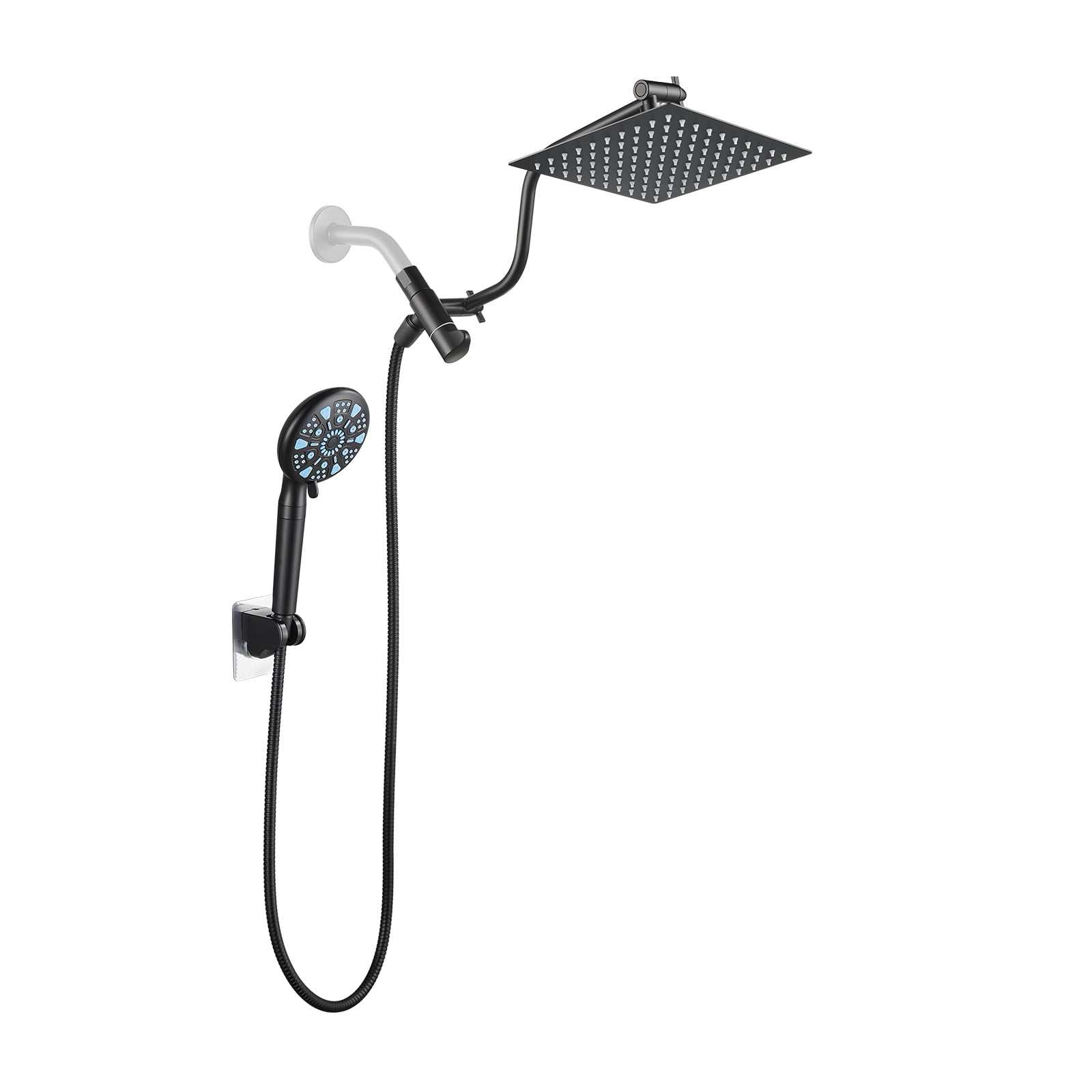 Cobbe 8-Inch Dual Shower Heads with Handheld Spray Combo, 3-Way Rain Shower Head, 9-Spray Patterns Handheld Shower, Matte Black