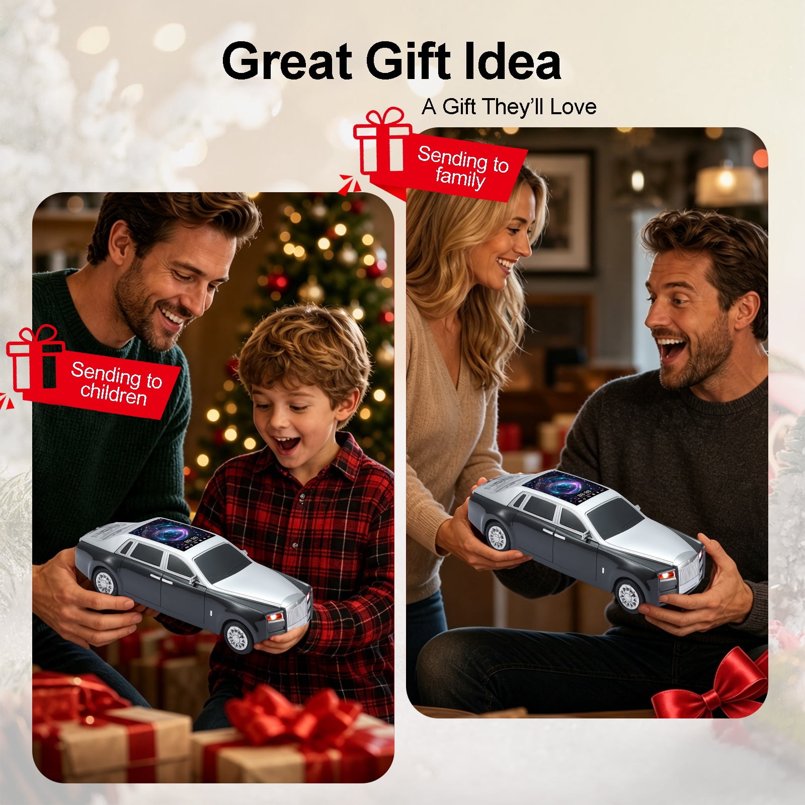 WSTER WS-610 Car Shaped Bluetooth Speaker, 15W Heavy Bass Portable Wireless Speaker with LED Lights, TWS, FM Radio, TF/USB, Bluetooth 5.4 for computer/Desktop ornaments/outdoor/party/Gift