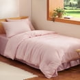 thumbnail image 5 of 2 Pieces Gingham Comforter Set Modern Style Pink Plaid Twin Comforter Set 100% Washed Microfiber Boho Comforter Farmhouse Gingham Plaid Bedding Set, 5 of 6