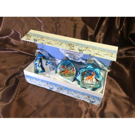G Debrekht Keepsake 3 Piece Forest Friendship Glass Ornaments Set