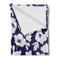 thumbnail image 2 of Navy and White Soft Flannel Fleece Throw Blanket, Botanical Arrangement with Poppies in White Simple Feminine Corsage, Cozy Plush for Indoor and Outdoor Use, 50" x 70", Navy Blue White, by Ambesonne, 2 of 5