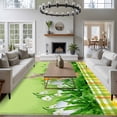 thumbnail image 3 of 8'x10' Area Rugs, Easter Bunny Indoor Outdoor Area Rug for Living Room Bedroom, Spring Green Garden Floral Botanical Plaid Washable Bathroom Rugs Kitchen Floor Carpet Mats Home Decor Aesthetic, 3 of 8