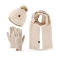 thumbnail image 4 of Guantes cálidos de punto de lana, gorro, bufanda, traje de tres piezas, bola de pelo a prueba de viento para invierno, gorro de punto con forro polar, traje de tres piezas, 4 of 6