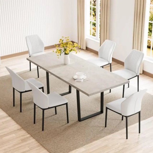 Dining Table Set for 6-8 People Kitchen Dining Room Table Set Extendable Wood Dining Table and 6 Upholstered Chairs My Lux Decor Round