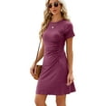 thumbnail image 2 of PULLIMORE Women's Cotton Blend High-Waisted A-Line Cocktail Dress - Short Sleeve & Round Neck, Wine Red Size M, 2 of 6