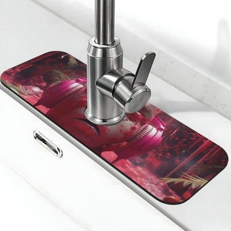 

Xecao Surreal Pink Headphones for Kitchen Sink Splash Guard Faucet Mat Faucet Guard & Draining mat (15 X 5.5 )