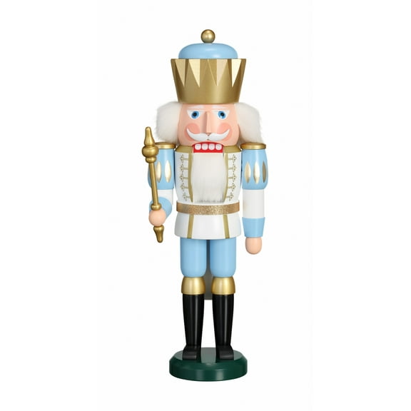 German nutcracker King white-blue, height 40 cm / 16 inch, original Erzgebirge by Seiffener Volkskunst