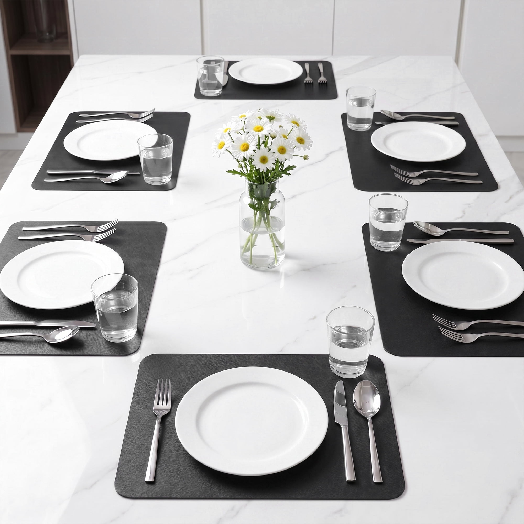 Unique Bargains 6 Pack Faux Leather Placemats for Kitchen Dining Table Decor Black 17"x12"