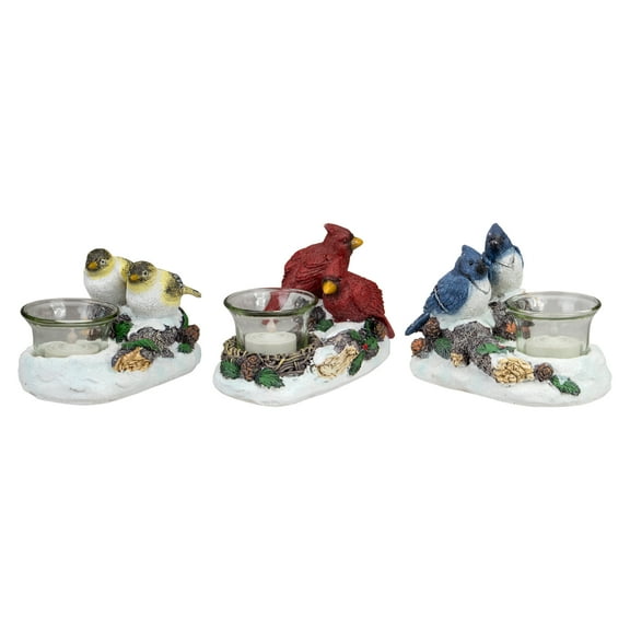 Northlight Christmas Bird Couples Tealight Candle Holders Decoration - 5.75" -Set of 3