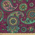 thumbnail image 2 of Ambesonne Paisley Fabric by the Yard Upholstery, Floral Traditional Motifs, 1 Yard, Raspberry and Multicolor, 2 of 5