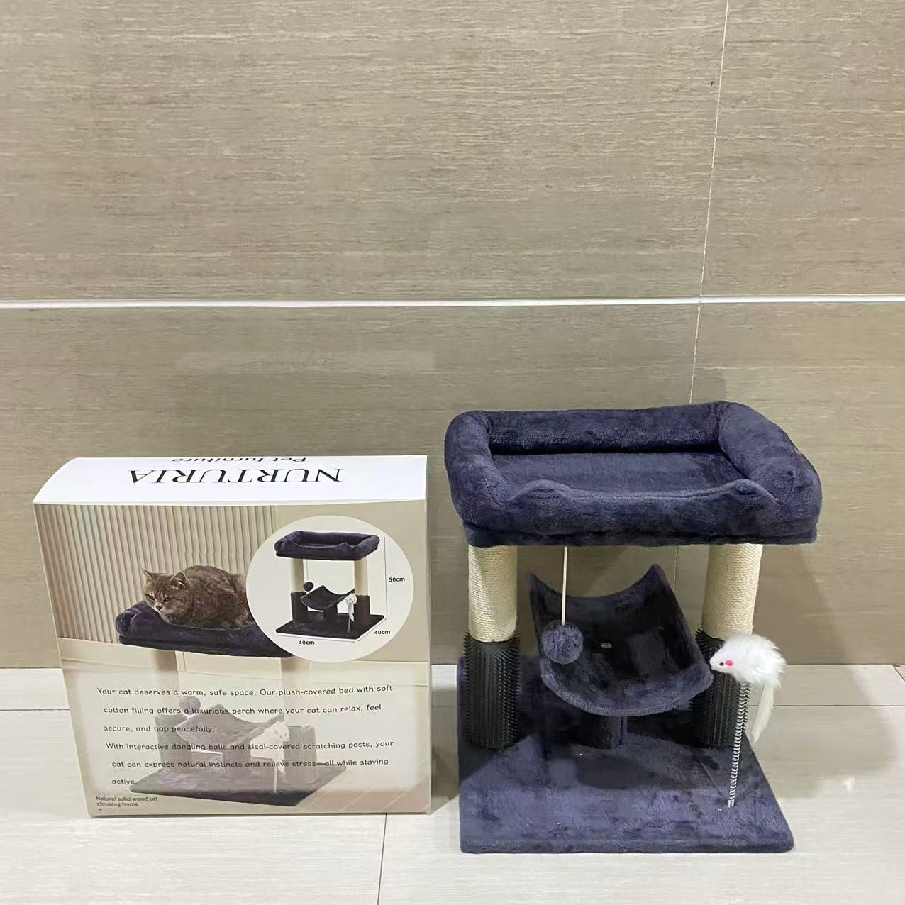 NURTURIA Pet furniture,Cat Tree Tower for Indoor Cats, Tall Cat Scratching Post with Large Bed for Maine Coon Big Cats, Sisal Cat Scratcher with Soft Perch & Hammock