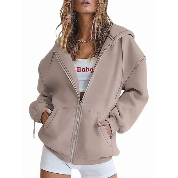 Sudaderas con Capucha y Cremallera para Mujer, Sudaderas Extragrandes, Conjuntos de Moda Escolar para Otoño, Chaquetas Informales, Ropa de Invierno Marrón XL