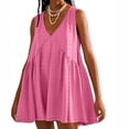 thumbnail image 2 of fheaev Summer Tank Dress For Women Eyelet Embroidery Loose Fit V-Neck Backless Sleeveless Mini Dress Pleated Short Tank Dresses Swing Flowy Sundress Beach Dress With Pocket, 2 of 5