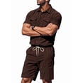 thumbnail image 3 of Men's Short Sleeve Sets Shirts Set 2 Piece Shirt Outfit Brown XXL, 3 of 7