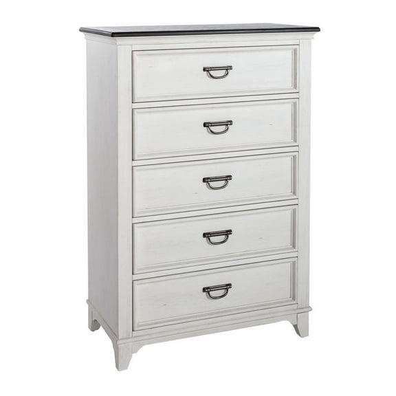 Liberty Furniture Industies, INC Allyson Park 5 Drawer Chest in Wirebrushed White w/ Charcoal Top