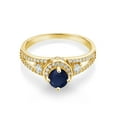 thumbnail image 2 of Gem Stone King 18K Yellow Gold Plated Silver Blue Sapphire Engagement Ring for Women (1.54 Cttw, Round 5MM, Gemstone September Birthstone, Size 8), 2 of 4