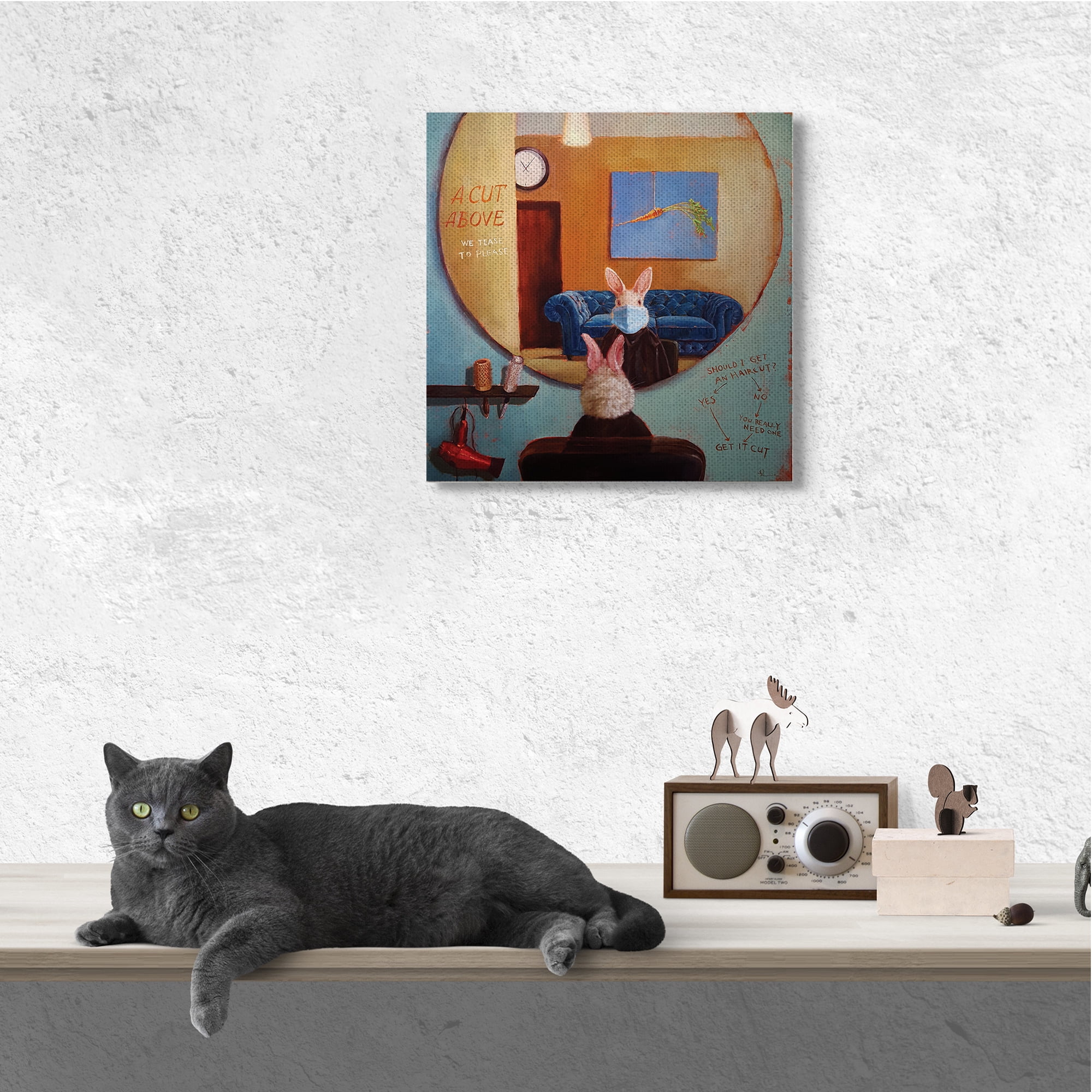 Stupell Industries Rabbit At Hair Salon Funny Blue Face Mask Animals & Insects Painting Gallery Wrapped Canvas Art Print Wall Art, 24 x 24