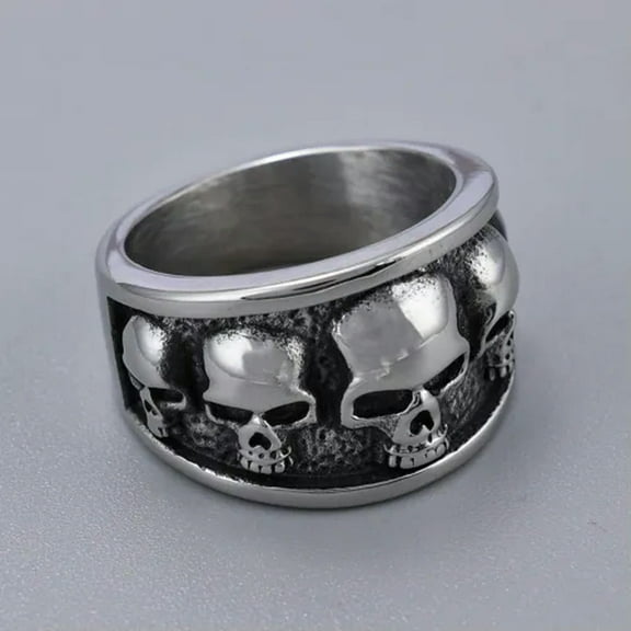K-KED Stainless Steel Men's Gothic Bike Multi Skull Skull Ring 5-15 Size Silver-10-silver