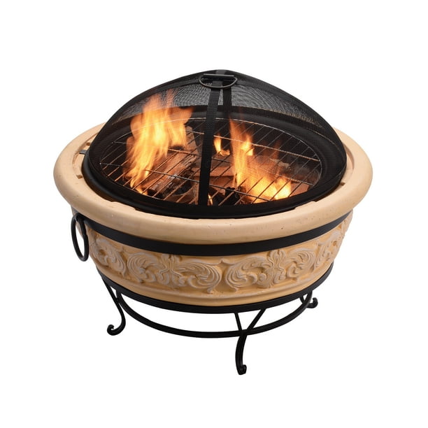 Peaktop 27" Outdoor Round Wood Burning Terracotta Fire Pit Walmart