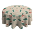 thumbnail image 4 of Beige Christmas Holly Pattern Round Tablecloth 60"x60",Wrinkle Wipeable Table Cloth for Kitchen Dining Room Picnic Patio Party, 4 of 6