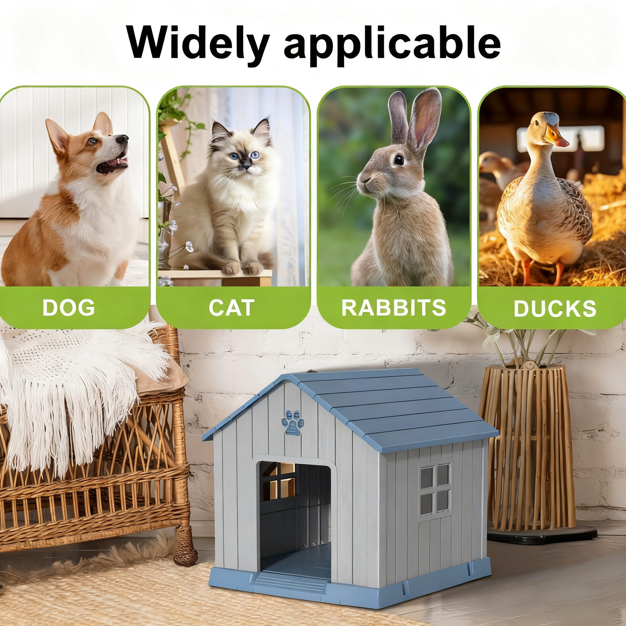 Decksplore Medium Dog House (26.2"x24.5"x25.8"), Waterproof, HDPE Dog Kennel with Air Vents, Elevated Floor, Bite-resistant, Wear-resistant (Gray)