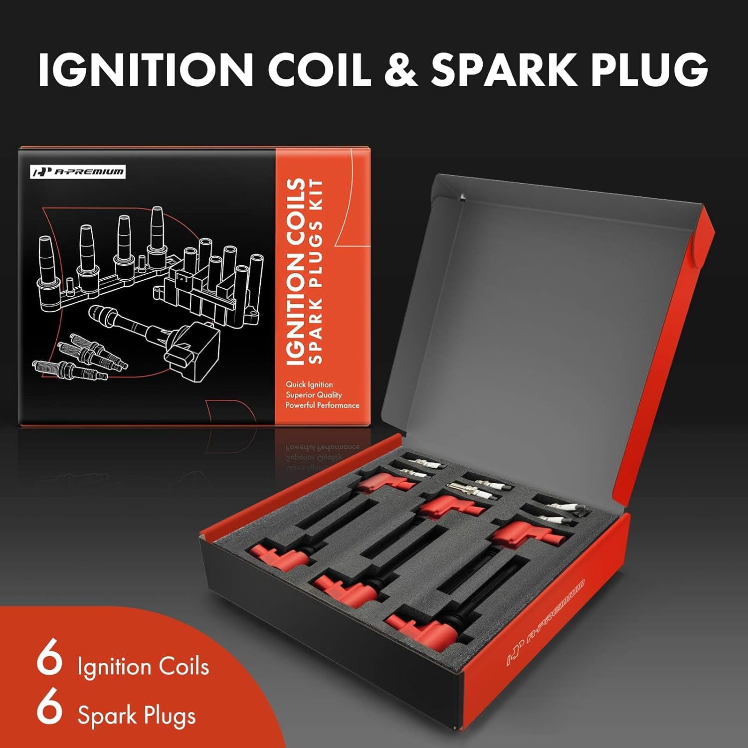 A-Premium Red Set of 12 Ignition Coil Pack and Iridium Spark Plugs Compatible with Mercedes-Benz C230, C250, C280, C300, C350, E300, GLK350, ML350, S400, SLK280, R350, CLK350 & Dodge & Freightliner