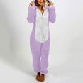 thumbnail image 2 of Adult Onesie Pajamas for Women, Cat Ears Cute Teddy Fleece Fuzzy Homewear Teens Plus Size Zip Hooded PJs Sleepwear (3X-Large, Purple), 2 of 6