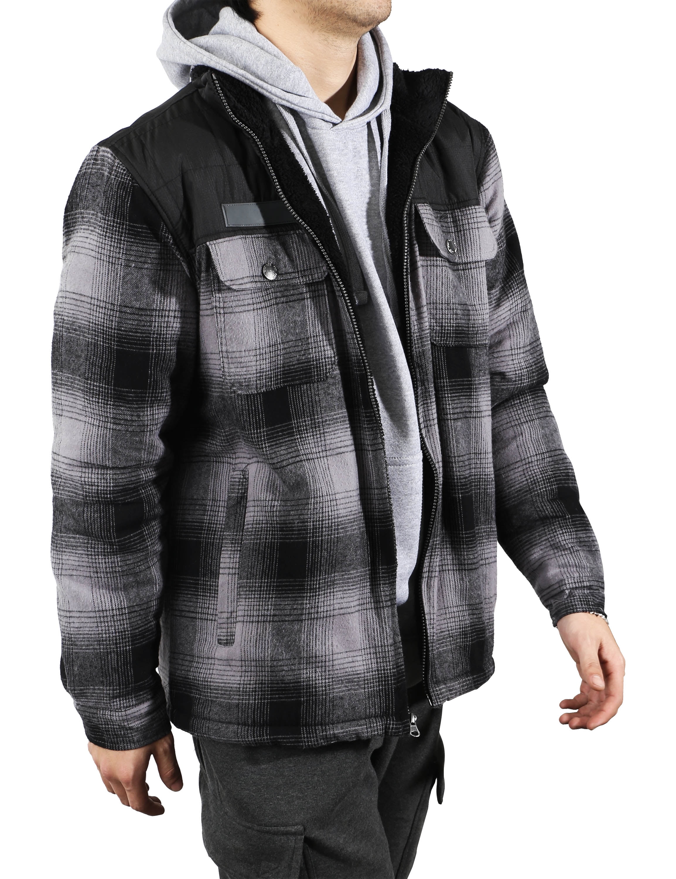 Ma Croix Men's Plaid ZipUp Sherpa Lined Thermal Fleece Padded Cotton
