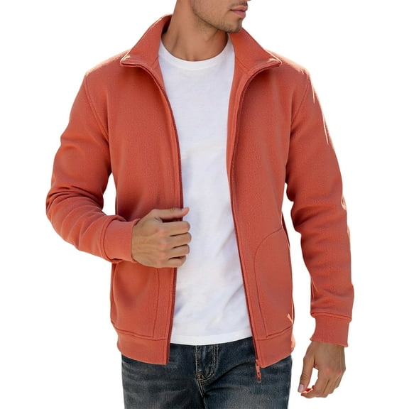 Luwomo Men's Casual Jackets Mens Fall and Winter Outdoor Long Sleeve Zipper Lined Style Solid Colour Hoodless Sweatshirt Coat Blouses Brick Red,L