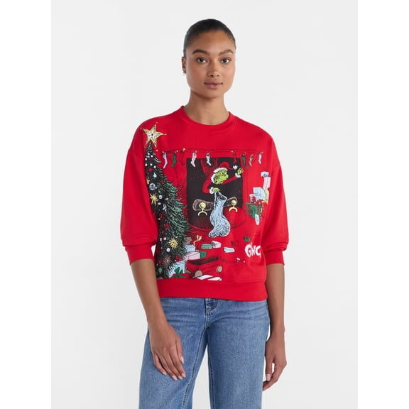 The Grinch Women's Christmas Light Up Fleece Sweatshirt, Sizes XXS-4X