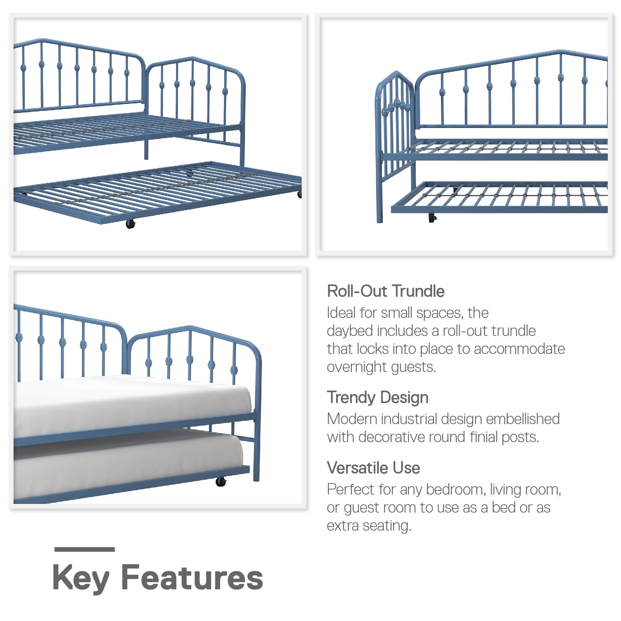 Novogratz Bushwick Metal Daybed & Trundle, Twin, Sea Blue