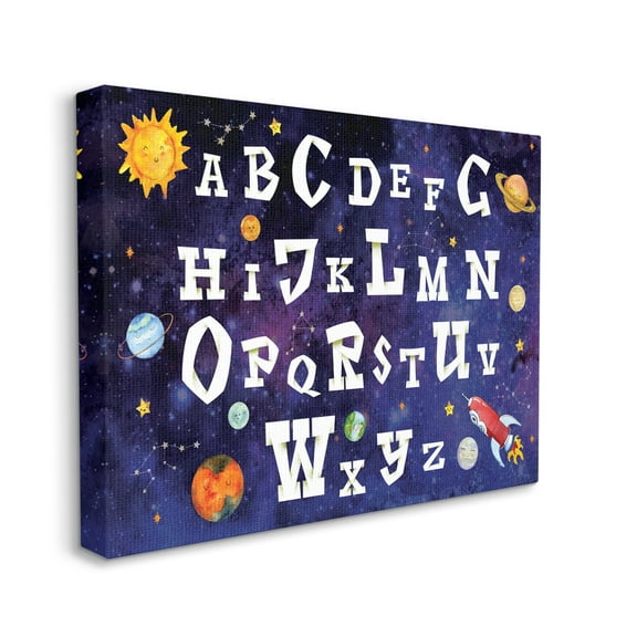 Stupell Industries Milky way Galaxy Alphabet Letter Chart Rocketship Planets, 30 x 40, Designed by ND Art