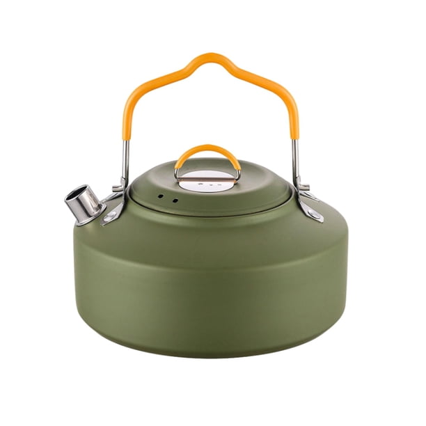 Tetera para acampar al aire libre de 1 litro con pico corto, resistente y duradera. Verde