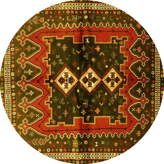 Ahgly Company Indoor Round Persian Yellow Traditional Area Rugs, 7' Round