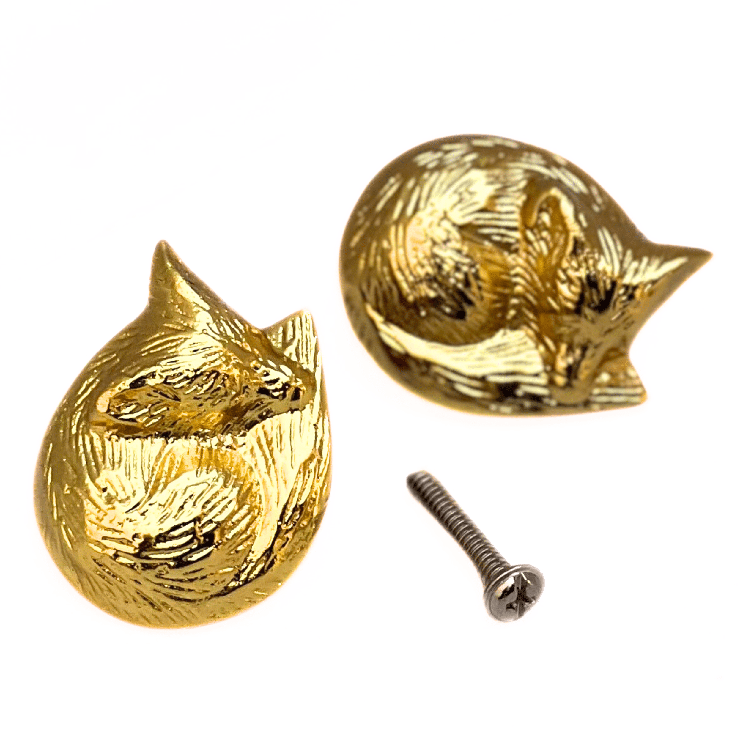 Shiny Brass Sleeping Fox Cabinet Knobs – Animal Drawer Pulls for Room, Cupboard, Closet, Dresser & Furniture Hardware | Wood Decor Knob Set (Pack of 3)