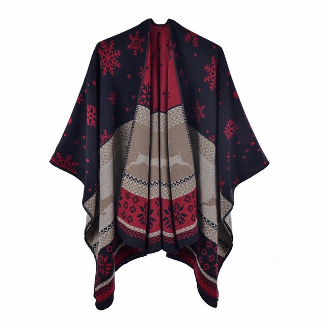 Aocisk Cape Châle Chaude pour Femme, Cardigan d'Hiver, Chandail à devant Ouvert, Poncho Manteau, Rouge, Taille Unique