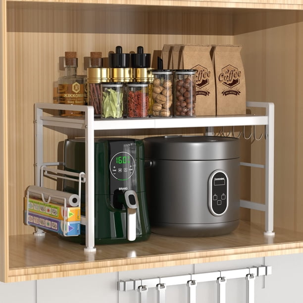 Étagère Extensible 2 Niveaux Pour Four Micro-ondes - Hauteur Et Longueur Réglables, Organiseur Cuisine Noir