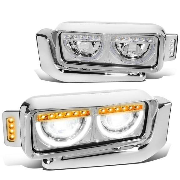 DNA Motoring LED Halo Ring DRL Signal Headlights for 1981-2021 Peterbilt 359 379 389, Chrome