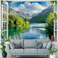 thumbnail image 4 of Creowell Nature Landscape Tapestry Summer Lush Forest Jungle Waterfall Lake Window Scenery Tapestry Wall Hanging Flower Sunflower Vine Art Wall Tapestry for Bedroom Living Room Dorm  Painting, 4 of 6