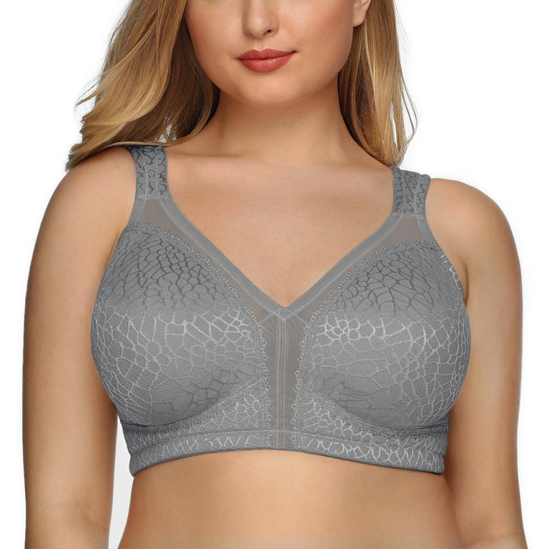 Exclare Women's Full Coverage Plus Size Comfort Double Support Unpadded  Wirefree Minimizer Bra(Gray,48DDD) 