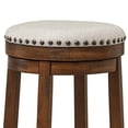 thumbnail image 3 of Zane 30 Inch Backless Swivel Barstool Round Beige Seat Brown Wood Frame, 3 of 6