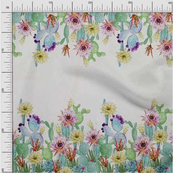 oneOone Cotton Silk Fabric Floral & Cactus Panel Print Fabric By The Yard 42 Inch Wide