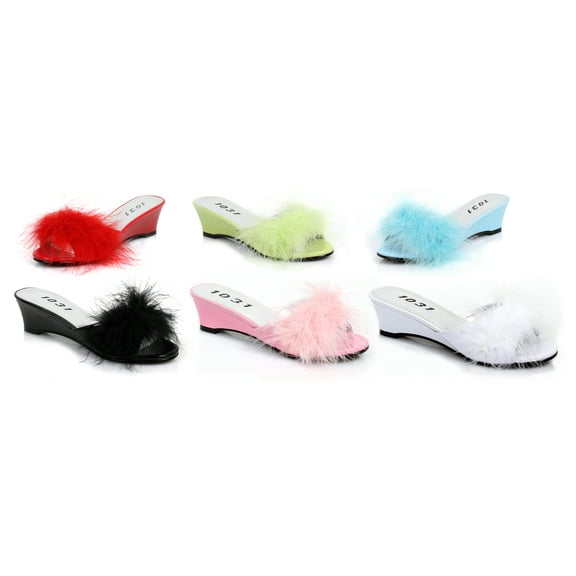 1031 171-PHOEBE Children's 2" Wedge Heel Satin Faux Fur Maribou Slippers Sandals