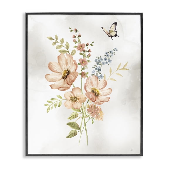 Stupell Industries French Country Pink Daisies & Butterfly Black Framed Giclee Art, 24 x 30, by Nan