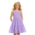 thumbnail image 5 of Kids Girl's Summer Sleeveless Loose Dress Square Neck Purple A-Line Dress With Pleated Decoration And Elastic Waistband Layered Ruffle Kawaii Mid Long Summer Dresses For 7-8 Years, 5 of 6